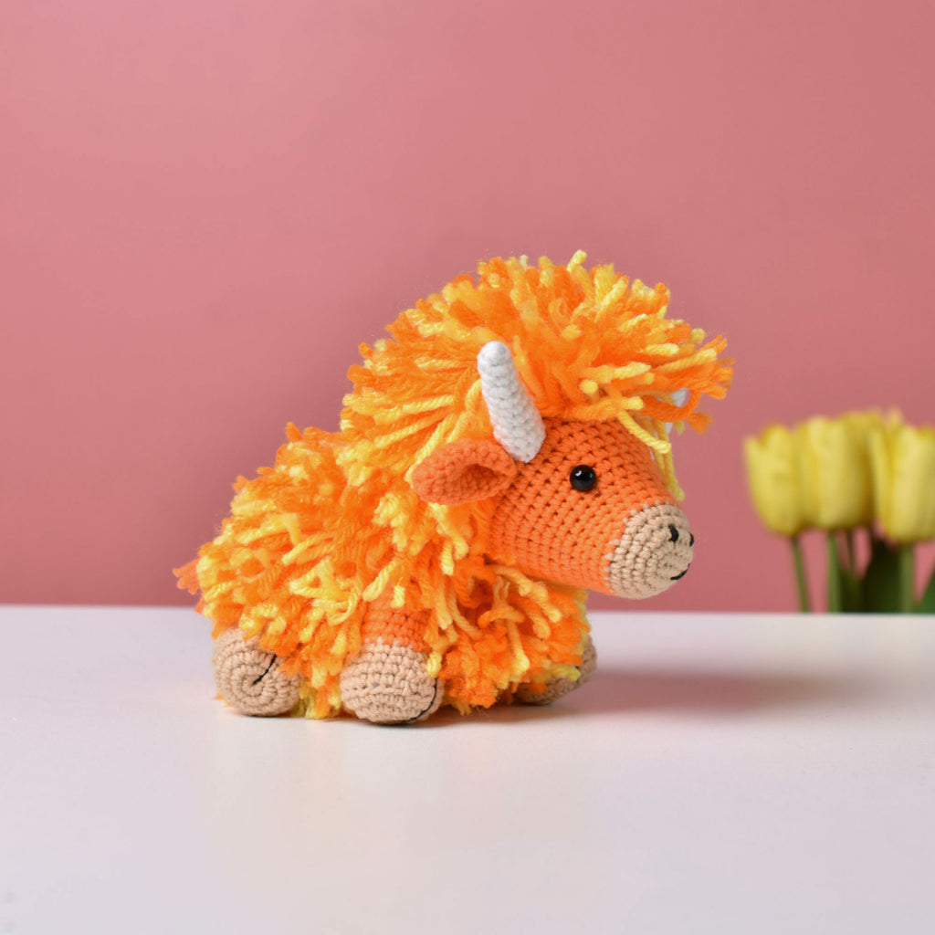 Fuzzy Highland Cow Crochet Amigurumi, Pure wool yarn, Special Gift for baby, Farmer Gift, Cow Toy