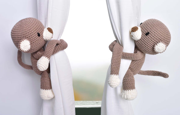 Monkey Curtain Holder Crochet Animal Handmade Amigurumi Stuffed Toy Doll - SaiGonDoll