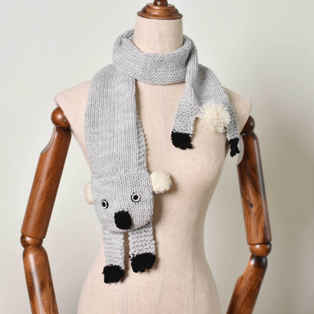 Koala Knitted Scarf, Bear Hand Knit Scarf, Koala Scarf, Koala Gift - Saigonmade