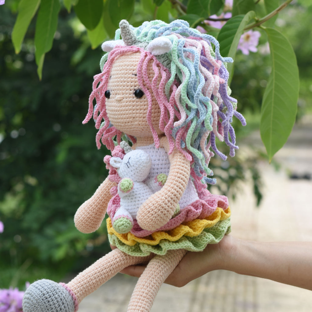 Crochet Unicorn Doll - Lou, the unicorn girl and her baby unicorn - Baby Shower Gift- Girl Birthday Gift