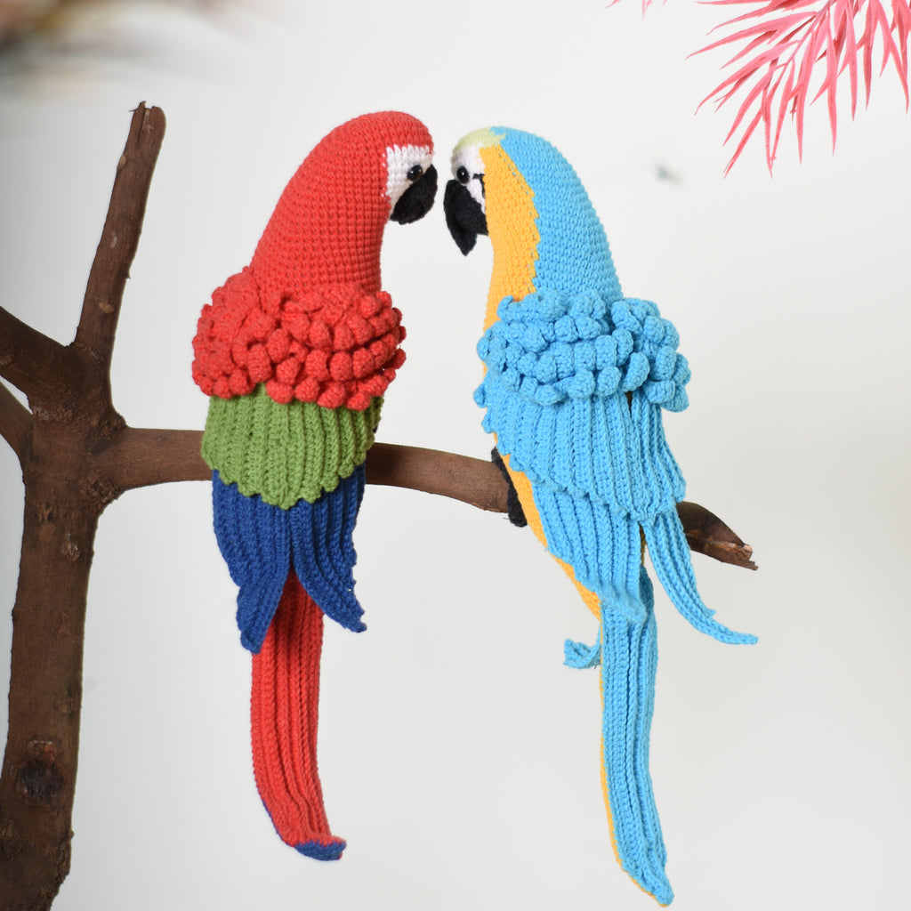 Amigurumi Red And Blue Macaw Parrot Bird Crochet Handmade Decorative Toy