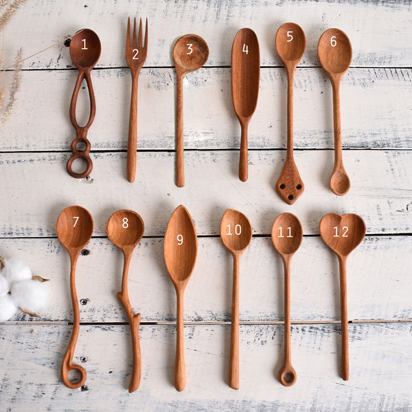 Set of 2 Wooden Spoons - Hand Carved Wooden Spoon - Wooden Cooking & Serving Spoon - Kitchen Decor