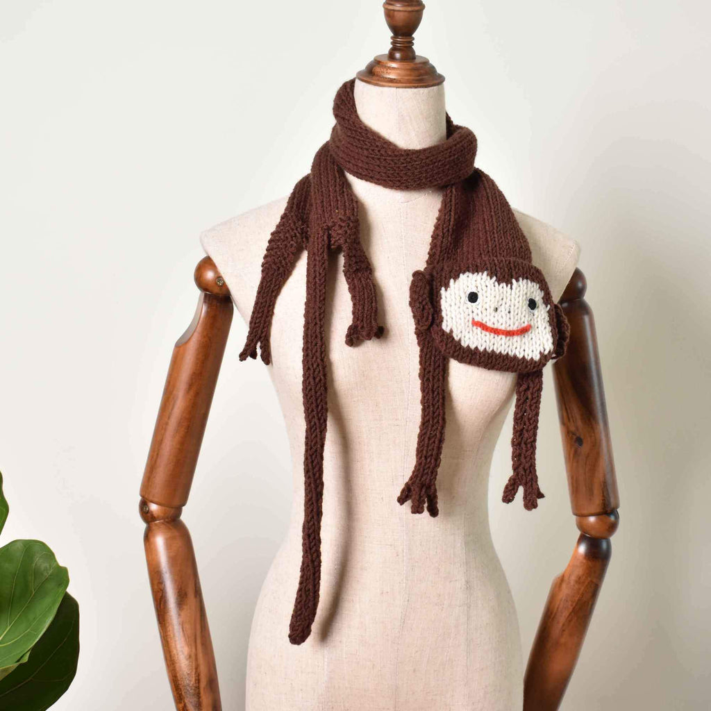 Monkey Knitted Scarf, Monkey Hand Knit Scarf, Mokey Scarf, Monkey Gift - Saigonmade