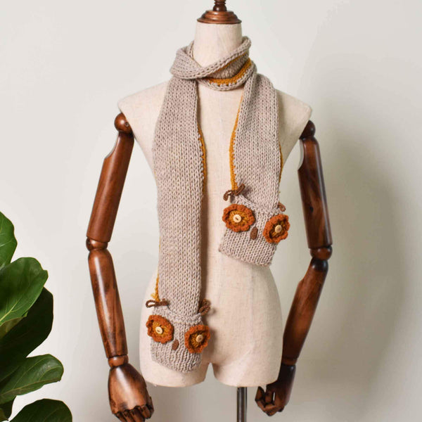 Owl Pocket Knitted Scarf, Vintage Scarf,  Animal Funny Scarf, Knit Girl Scarf - Saigonmade