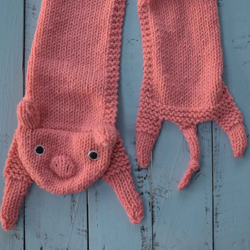 Pig Scarf, Animal Hand Knit Scarf, Accessories Gift, Pig Knitting Scarf - Saigonmade