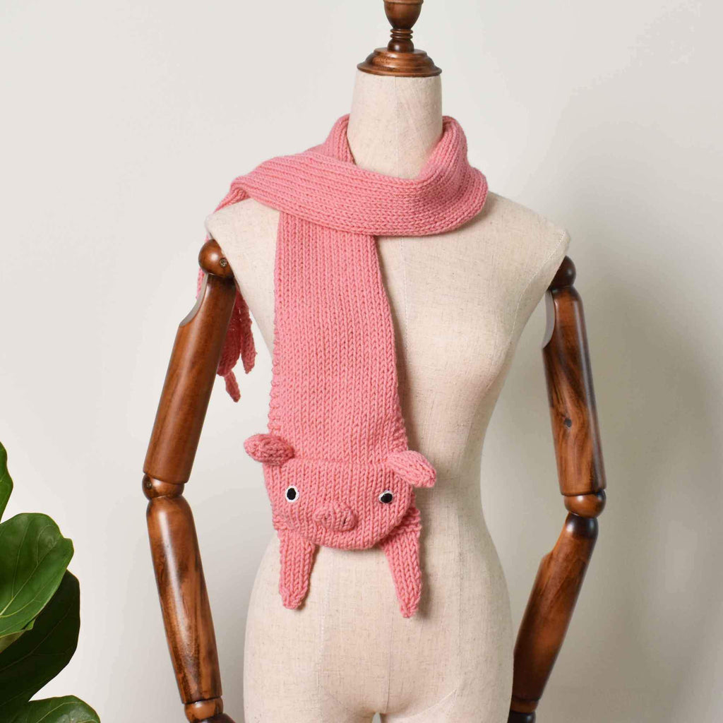 Pig Scarf, Animal Hand Knit Scarf, Accessories Gift, Pig Knitting Scarf - Saigonmade