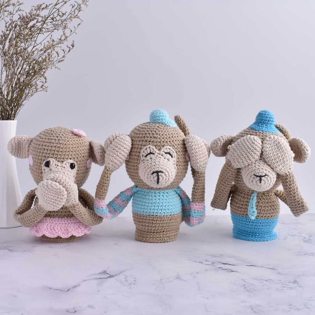 Kids Plush Toy Handmade Crochet Stuffed Animal Amigurumi Three Wise Monkey - SaiGonDoll