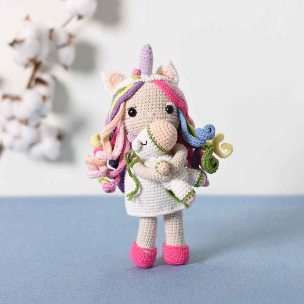 Amigurumi Unicorn Doll - Candy Unicorn Girl & Her Unicorn Toy - Baby Shower Gift - SaiGonDoll