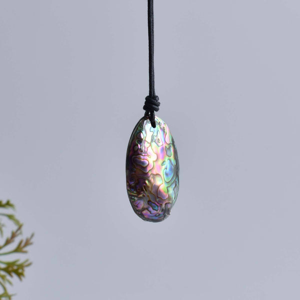 Gorgeous Huge Oval Cut Natural Abalone Shell Gemstone Silver Necklace Pendants - Saigonmade