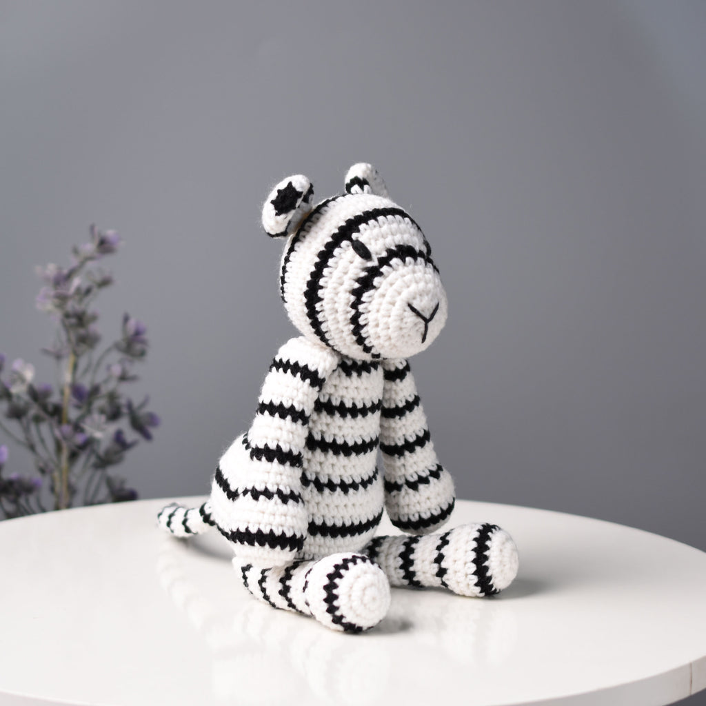 White Tiger Stuffed Crochet Animal - Amigurumi White Tiger Plush Toy - Bleached Tiger Toy