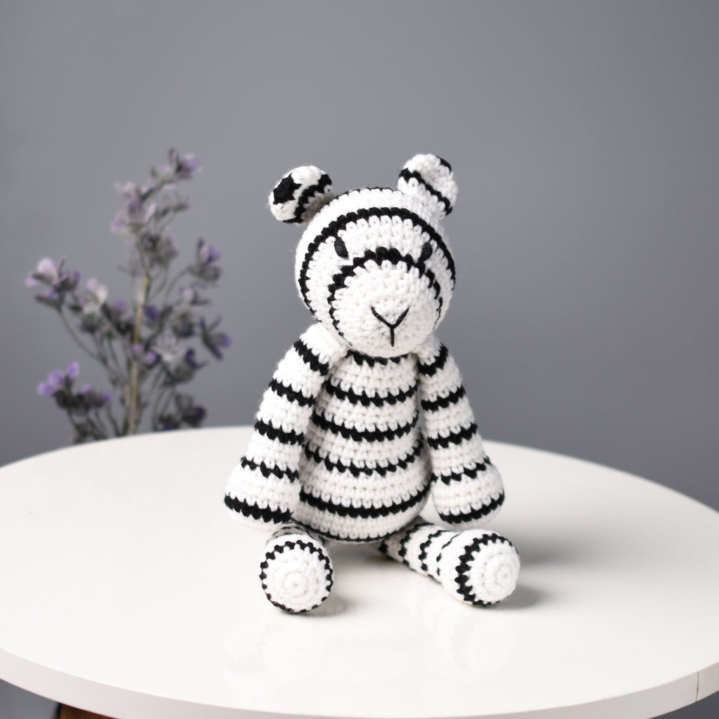 White Tiger Stuffed Crochet Animal - Amigurumi White Tiger Plush Toy - Bleached Tiger Toy