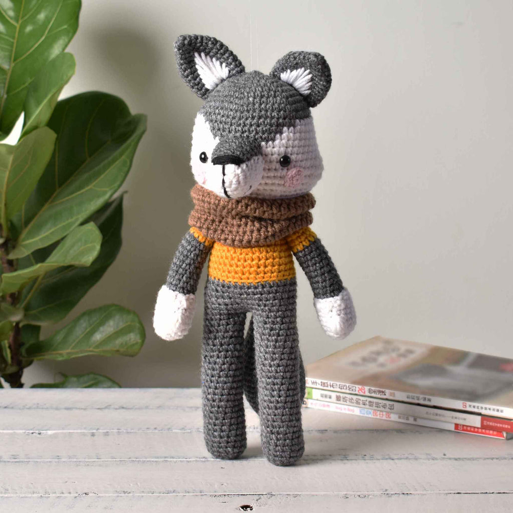 Hipster Wolf With Scarf Stuffed Animal Crochet Toy Baby Handmade Gift - SaiGonDoll