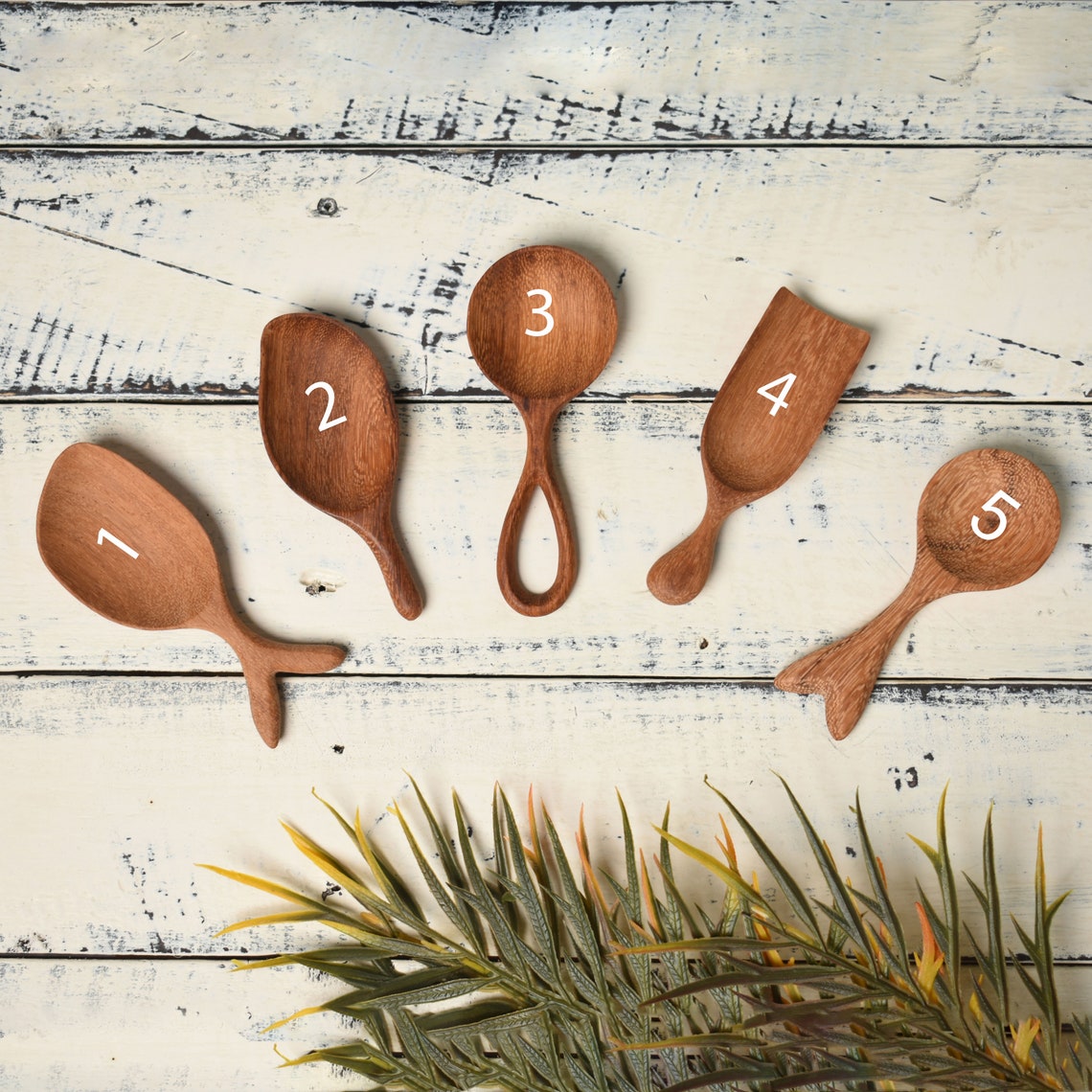 Set of 2 Fish Shape Wooden Spoons - Hand Carved Wooden Spoon - Wooden